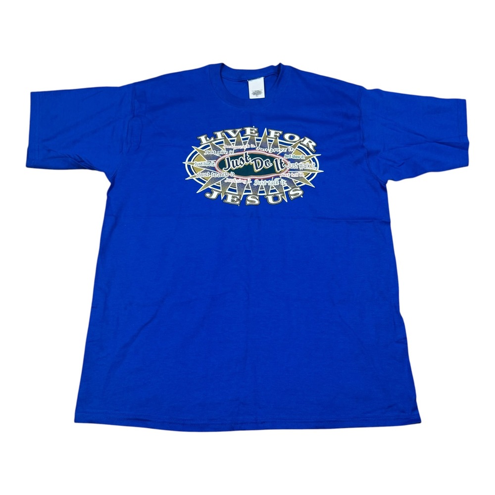 Vintage 90s Live for‎ Jesus Religion Blue Just Do It Shirt Men's Large